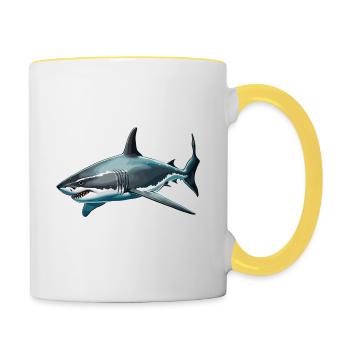 Requin / Faune / Sous-marin / Mer / Océan - Mug contrasté - blanc/jaune - Droite