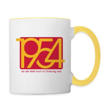 Jahrgang 1954 war die Welt noch in Ordnung - Tasse zweifarbig - Weiß/Gelb - Rechts