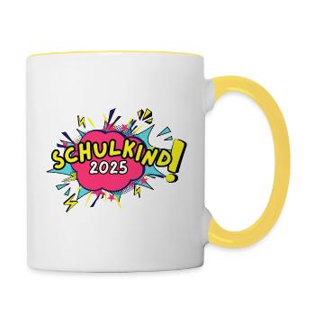 Schulkind 2025 - cooles Einschulungs-Shirt Comic - Tasse zweifarbig - Weiß/Gelb - Rechts