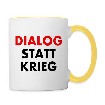 dialog statt krieg - Tasse zweifarbig - Weiß/Gelb - Rechts