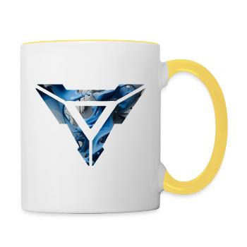Abstraktes blaues flüssiges dreieckiges Design - Tasse zweifarbig - Weiß/Gelb - Rechts