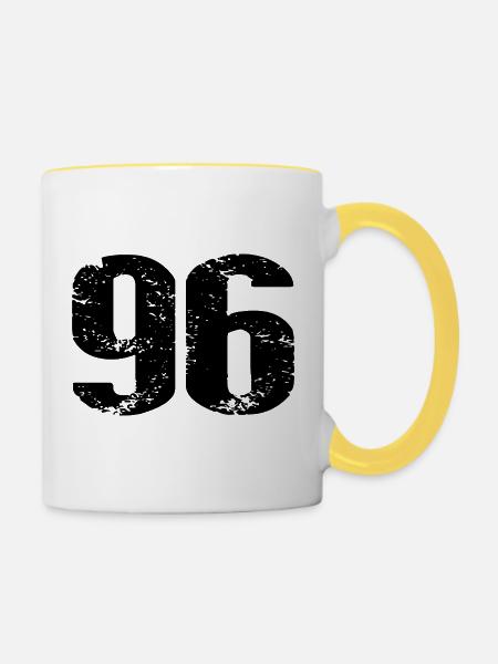 96 Zahl Trikot - Tasse zweifarbig - Weiß/Gelb