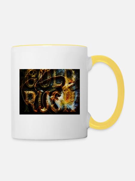 Goldenes gefährliches Logo mit Flammen - Tasse zweifarbig - Weiß/Gelb