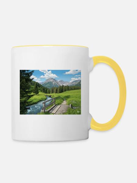 Alpine Flussweg Panorama - Tasse zweifarbig - Weiß/Gelb