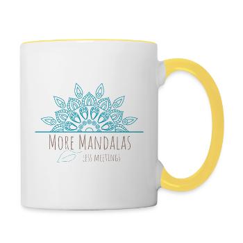 Mehr Mandalas Weniger Meetings - Tasse zweifarbig - Weiß/Gelb - Rechts