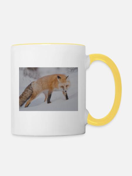 Schnee-Fuchs Pixelkunst - Tasse zweifarbig - Weiß/Gelb