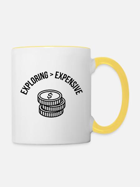 Exploring > Expensive – Travel Shirt - Tasse zweifarbig - Weiß/Gelb