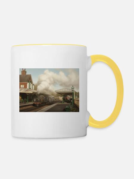 Dampf-Ära Kingscote - Tasse zweifarbig - Weiß/Gelb