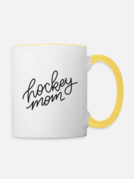 Hockey Mom Script Logo - Tasse zweifarbig - Weiß/Gelb