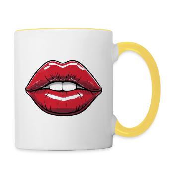 Lèvres embrassables Style bande dessinée rouge à lèvres - Mug contrasté - blanc/jaune - Droite