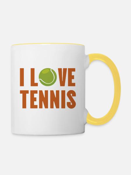 Ich liebe Tennis. - Tasse zweifarbig - Weiß/Gelb