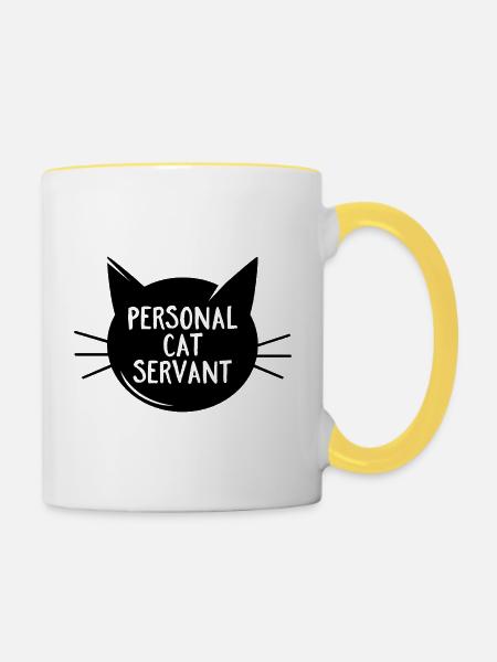 Persönlicher Katzendiener - Tasse zweifarbig - Weiß/Gelb