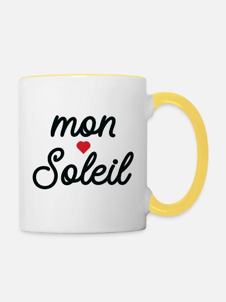Mein Sonnenherz im Skript - Tasse zweifarbig - Weiß/Gelb