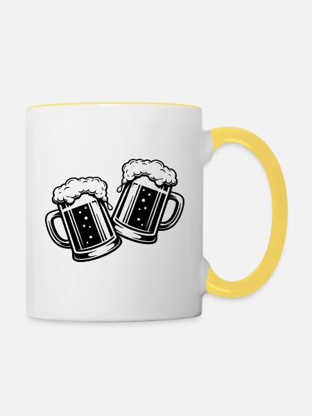 Bierglas Bier Anstossen - Tasse zweifarbig - Weiß/Gelb