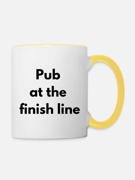 Pub an der Ziellinie - Tasse zweifarbig - Weiß/Gelb
