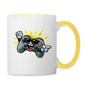 Retro Controller Spaß - Tasse zweifarbig - Weiß/Gelb - Rechts