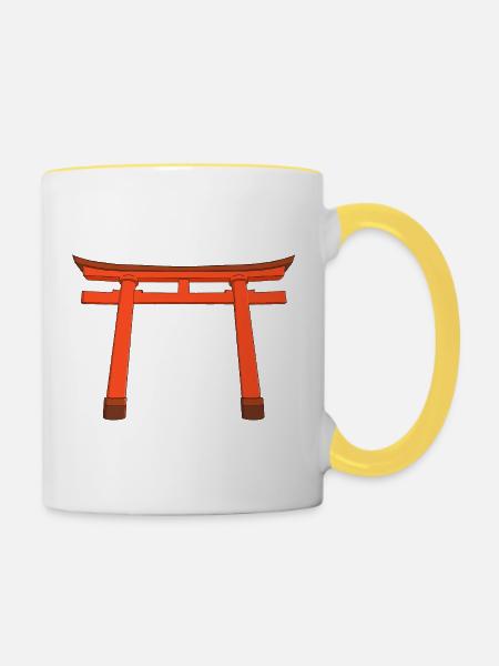 Lebendiges Torii-Tor - Tasse zweifarbig - Weiß/Gelb