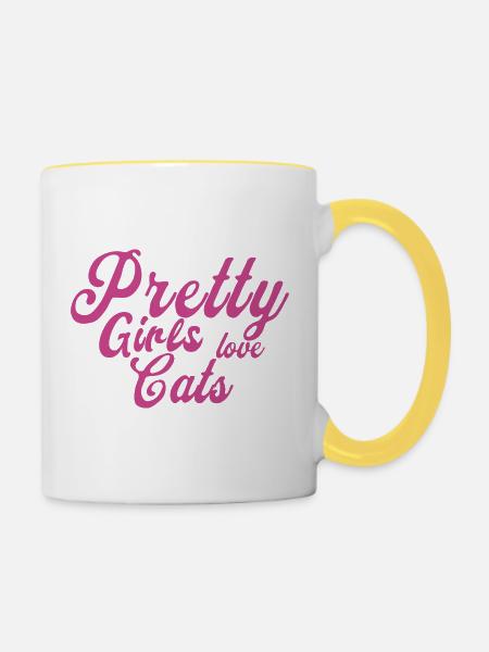 Pink Katzenliebe Spruch - Tasse zweifarbig - Weiß/Gelb