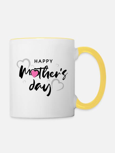 Happy Mothersday-Shirt - Tasse zweifarbig - Weiß/Gelb