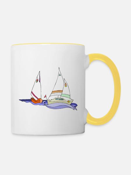 Segelboote - Tasse zweifarbig - Weiß/Gelb