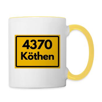 OLD POSTCODE ZIP CODE 4370 KÖTHEN HEIMATSTOLZ - Contrasting Mug - white/yellow - Right
