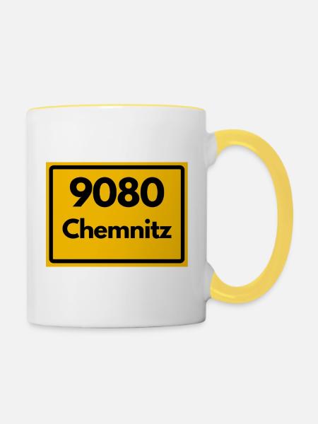 ALTE POSTLEITZAHL 9080 SACHSEN CHEMNITZ - Tasse zweifarbig - Weiß/Gelb