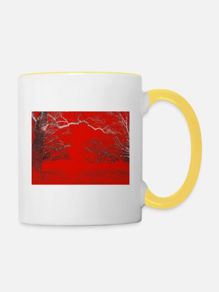Roter Waldrand Kontrast - Tasse zweifarbig - Weiß/Gelb