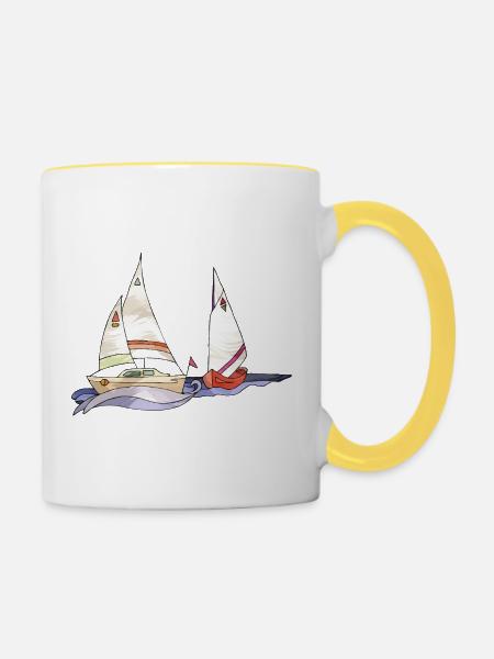 Segelboote - Tasse zweifarbig - Weiß/Gelb