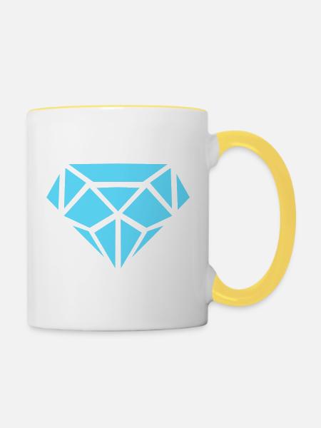 Geometrischer Diamant in Eisblau - Tasse zweifarbig - Weiß/Gelb