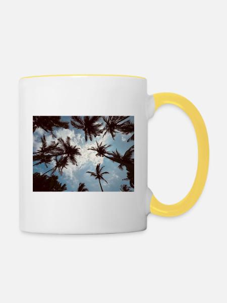 Perspektive der tropischen Palmen - Tasse zweifarbig - Weiß/Gelb