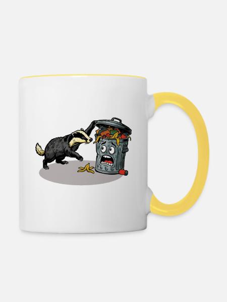 Dachs vs Mülltonne - Tasse zweifarbig - Weiß/Gelb