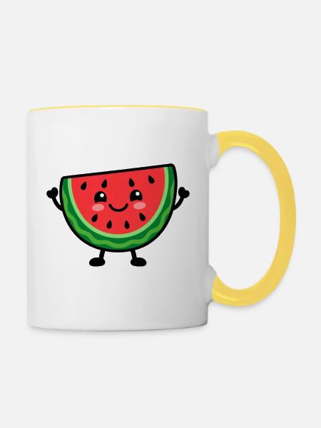 Lächelnde Wassermelonenscheibe Cheer - Tasse zweifarbig - Weiß/Gelb