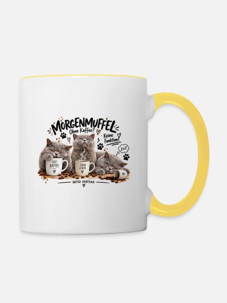 Morgenmuffel Katzenkaffee BKH - Tasse zweifarbig - Weiß/Gelb