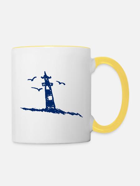 Leuchtturm Ostsee Zeichnung - Tasse zweifarbig - Weiß/Gelb