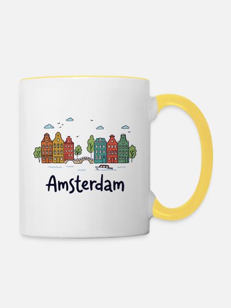 Amsterdamer Stadtbild-Doodles - Tasse zweifarbig - Weiß/Gelb