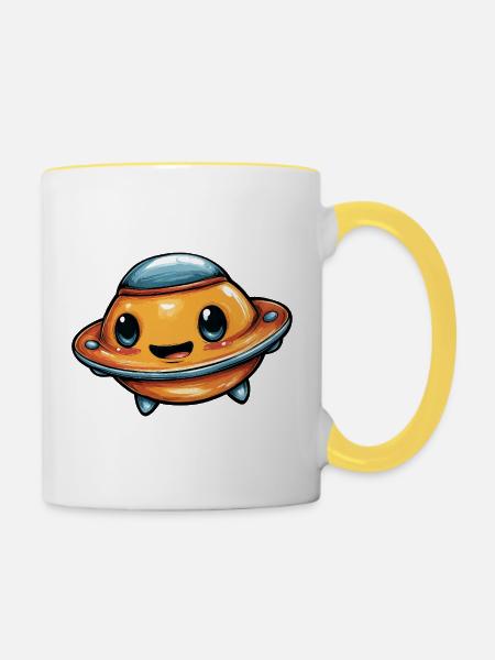 Kawaii UFO - Tasse zweifarbig - Weiß/Gelb