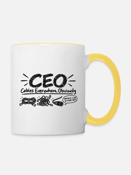 CEO - Cables Everywhere, Obviously - Tasse zweifarbig - Weiß/Gelb