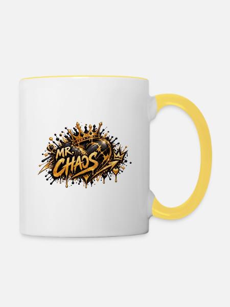 Mr Chaos Krone Graffiti Stil - Tasse zweifarbig - Weiß/Gelb