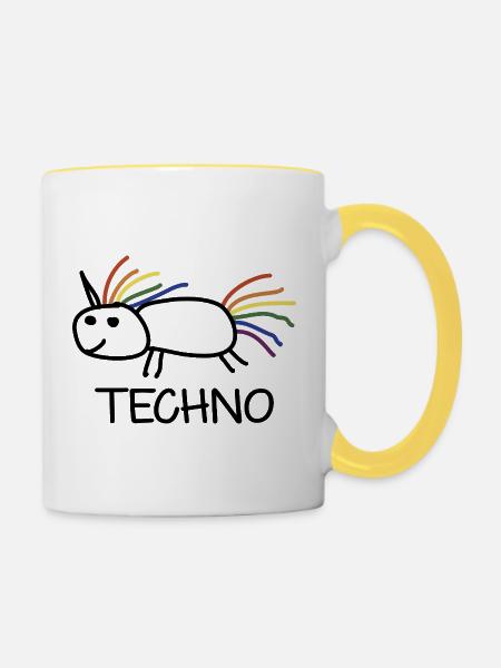 Techno Einhorn Geschenk - Tasse zweifarbig - Weiß/Gelb