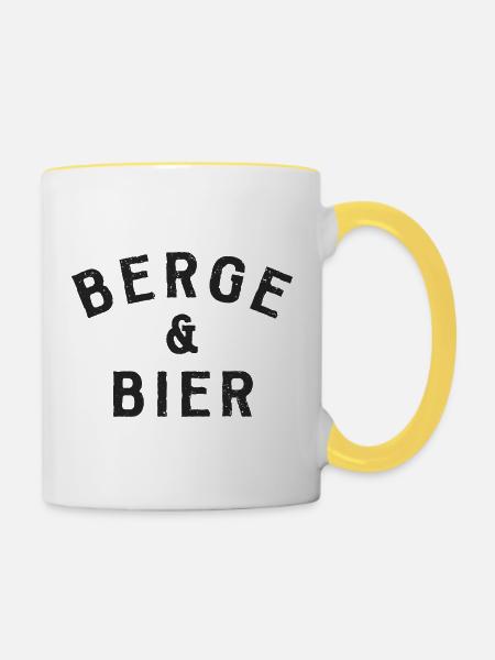 Berge und Bier - Tasse zweifarbig - Weiß/Gelb