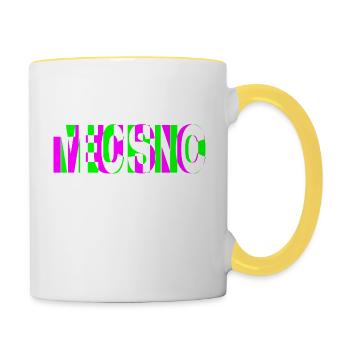 techno music dj raver dubstep edm trance party - Contrasting Mug - white/yellow - Right