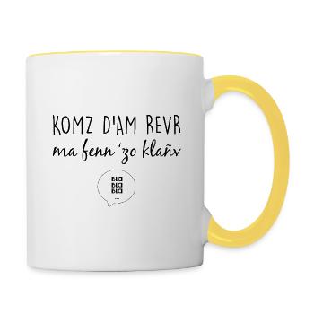 Bretagne - Komz d'am revr ! - Mug contrasté - blanc/jaune - Droite