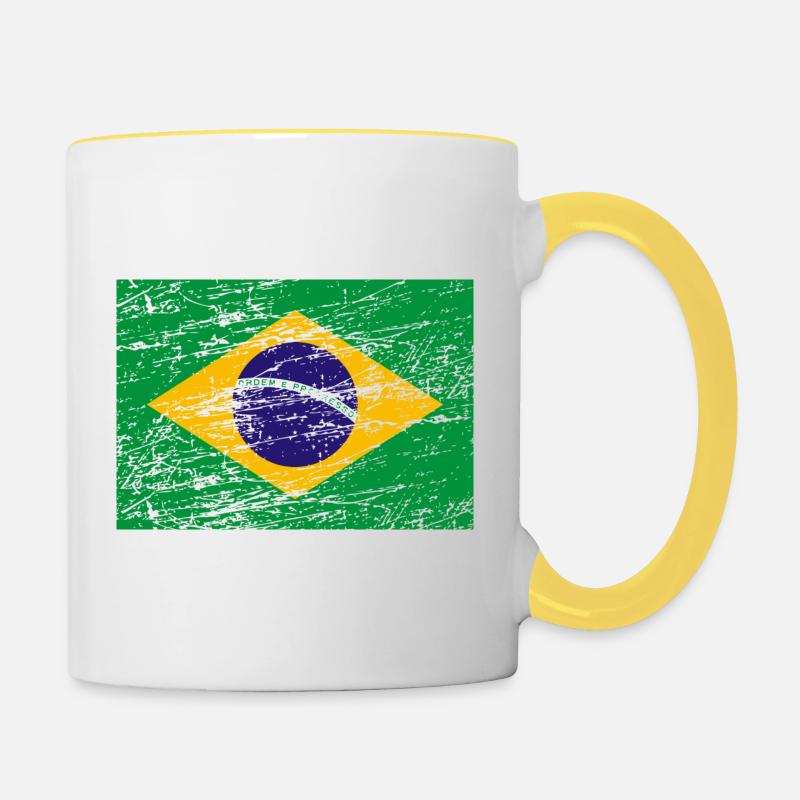 Brésil drapeau du Brésil - Mug contrasté - blanc/jaune