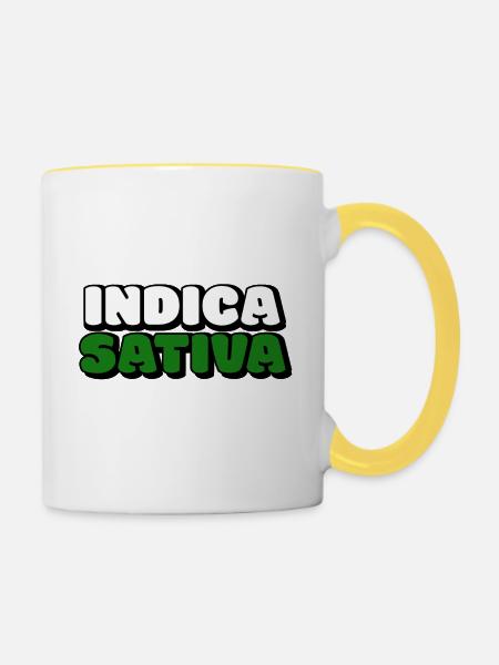 Indica Sativa - Tasse zweifarbig - Weiß/Gelb