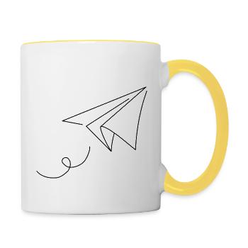 Paperplane Papierflieger Büro Lustiges T-Shirt - Tasse zweifarbig - Weiß/Gelb - Rechts