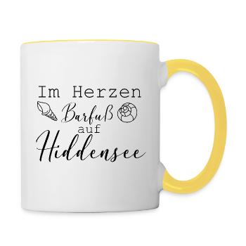 Im Herzen Barfuß auf Hiddensee - Tasse zweifarbig - Weiß/Gelb - Rechts