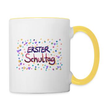 Erster Schultag - Tasse zweifarbig - Weiß/Gelb - Rechts