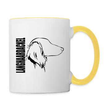 LANGHAARDACKEL Profil Hunde Hund Wilsigns - Tasse zweifarbig - Weiß/Gelb - Rechts
