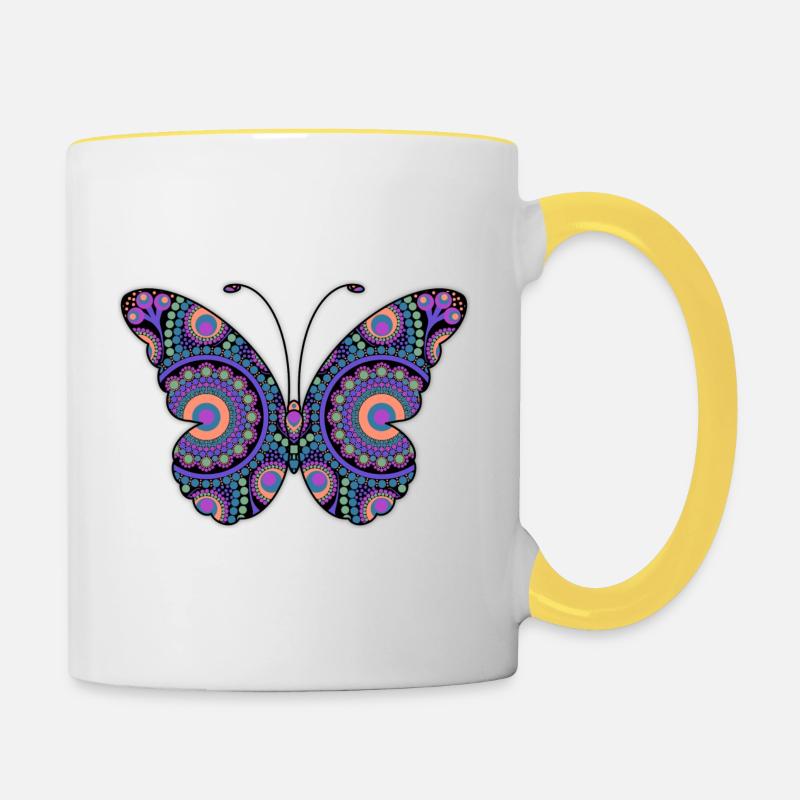 Butterfly Rainbow Mandala - Contrasting Mug - white/yellow