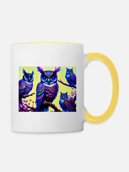 Eule - Tasse zweifarbig - Weiß/Gelb